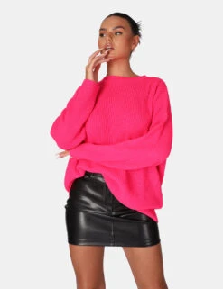 Oversized Knitted Crew Neck Jumper Pink -LoafLuxe Shop 771A6323