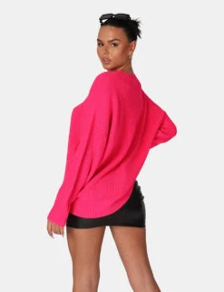 Oversized Knitted Crew Neck Jumper Pink -LoafLuxe Shop 771A63441