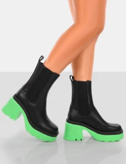 Step Up Black Green PU Platform Chunky Sole Heeled Ankle Boots -LoafLuxe Shop 771A6350copy