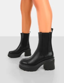 Step Up Wide Fit Black Drench PU Platform Chunky Sole Heeled Ankle Boots -LoafLuxe Shop 771A6357 47e85a2b a26e 4eb8 b504 4edd2a7944a9