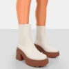 Step Up Ecru Brown PU Platform Chunky Sole Heeled Ankle Boots -LoafLuxe Shop 771A6359