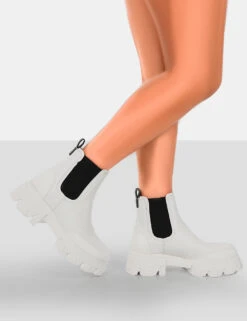 By Midnight White Pu Platform Chunky Sole Chelsea Boots -LoafLuxe Shop 771A6373copy