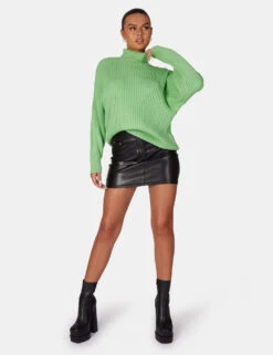 High Neck Constrast Stitch Ribbed Knitted Oversized Jumper Green -LoafLuxe Shop 771A6375