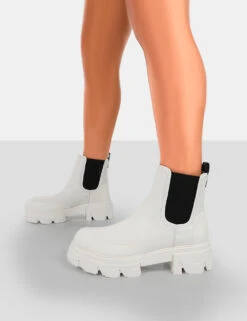 By Midnight White Pu Platform Chunky Sole Chelsea Boots -LoafLuxe Shop 771A6376