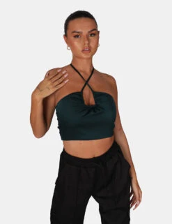 U Trim Satin Bralet Forest Green -LoafLuxe Shop 771A6552