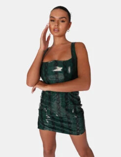 SNAKE PU CORSET MINI DRESS GREEN -LoafLuxe Shop 771A6607