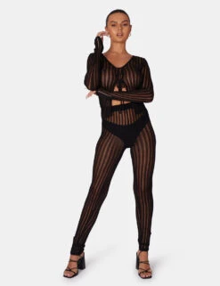 High Waisted Ladder Stitch Knitted Leggings