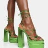 Glow Girl Green Mirror Lace Up Platform High Heels -LoafLuxe Shop 771A6676