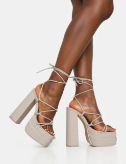 Glow Girl Stone Pu Lace Up Platform High Heels -LoafLuxe Shop 771A6678