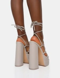 Glow Girl Stone Pu Lace Up Platform High Heels -LoafLuxe Shop 771A6679
