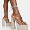 Glow Girl Stone Pu Lace Up Platform High Heels -LoafLuxe Shop 771A6680