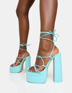 Glow Girl Baby Blue Pu Lace Up Platform High Heels -LoafLuxe Shop 771A6685