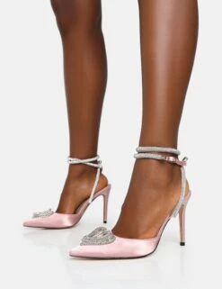 Cupid Baby Pink Satin Diamante Wrap Around Pointed Court Stiletto Heels -LoafLuxe Shop 771A6725