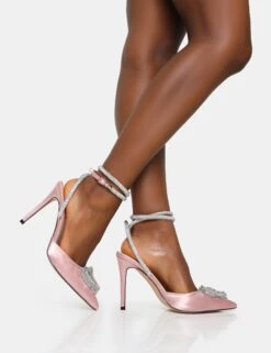 Cupid Baby Pink Satin Diamante Wrap Around Pointed Court Stiletto Heels -LoafLuxe Shop 771A6726