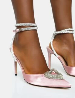 Cupid Baby Pink Satin Diamante Wrap Around Pointed Court Stiletto Heels -LoafLuxe Shop 771A6730
