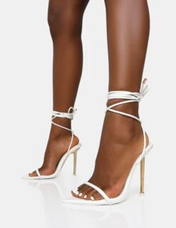 Look Back White Pu Pointed Toe Lace Up Stiletto Heels -LoafLuxe Shop 771A6753
