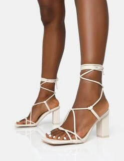 Noor Wide Fit Ecru Pu Lace Up Square Toe Mid Block Heels 9 Noor Wide Fit Ecru Pu Lace Up Square Toe Mid Block Heels -LoafLuxe Shop 771A6765