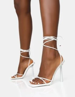 Ci Ci White Pu Square Toe Lace Up Stiletto Heels -LoafLuxe Shop 771A6769