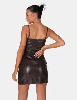 Square Neck Croc Hem Cut Out Mini Dress Chocolate -LoafLuxe Shop 771A6791