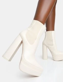 Cady Ecru Pu Platform Pointed Toe Block Heel Ankle Boots -LoafLuxe Shop 771A6799copy