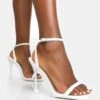 Ida White Pu Barely There Square Toe Cake Stand Stiletto Heels -LoafLuxe Shop 771A6808copy2