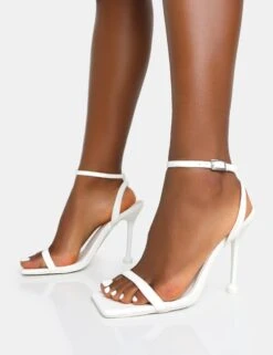 Ida White Pu Barely There Square Toe Cake Stand Stiletto Heels -LoafLuxe Shop 771A6809copy