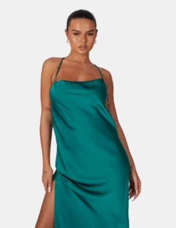 Split Hem Cowl Neck Cross Back Maxi Dress Emerald Green -LoafLuxe Shop 771A6823