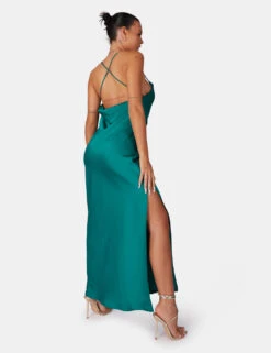 Split Hem Cowl Neck Cross Back Maxi Dress Emerald Green -LoafLuxe Shop 771A68281