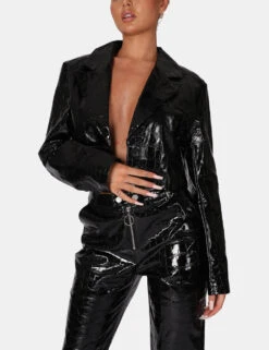Cropped Croc Vinyl Blazer -LoafLuxe Shop 771A68591