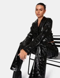 Cropped Croc Vinyl Blazer -LoafLuxe Shop 771A68871