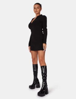 Zip Through Collared Mini Dress Black -LoafLuxe Shop 771A68961