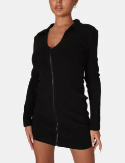 Zip Through Collared Mini Dress Black -LoafLuxe Shop 771A69201