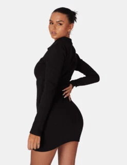 Zip Through Collared Mini Dress Black -LoafLuxe Shop 771A69211