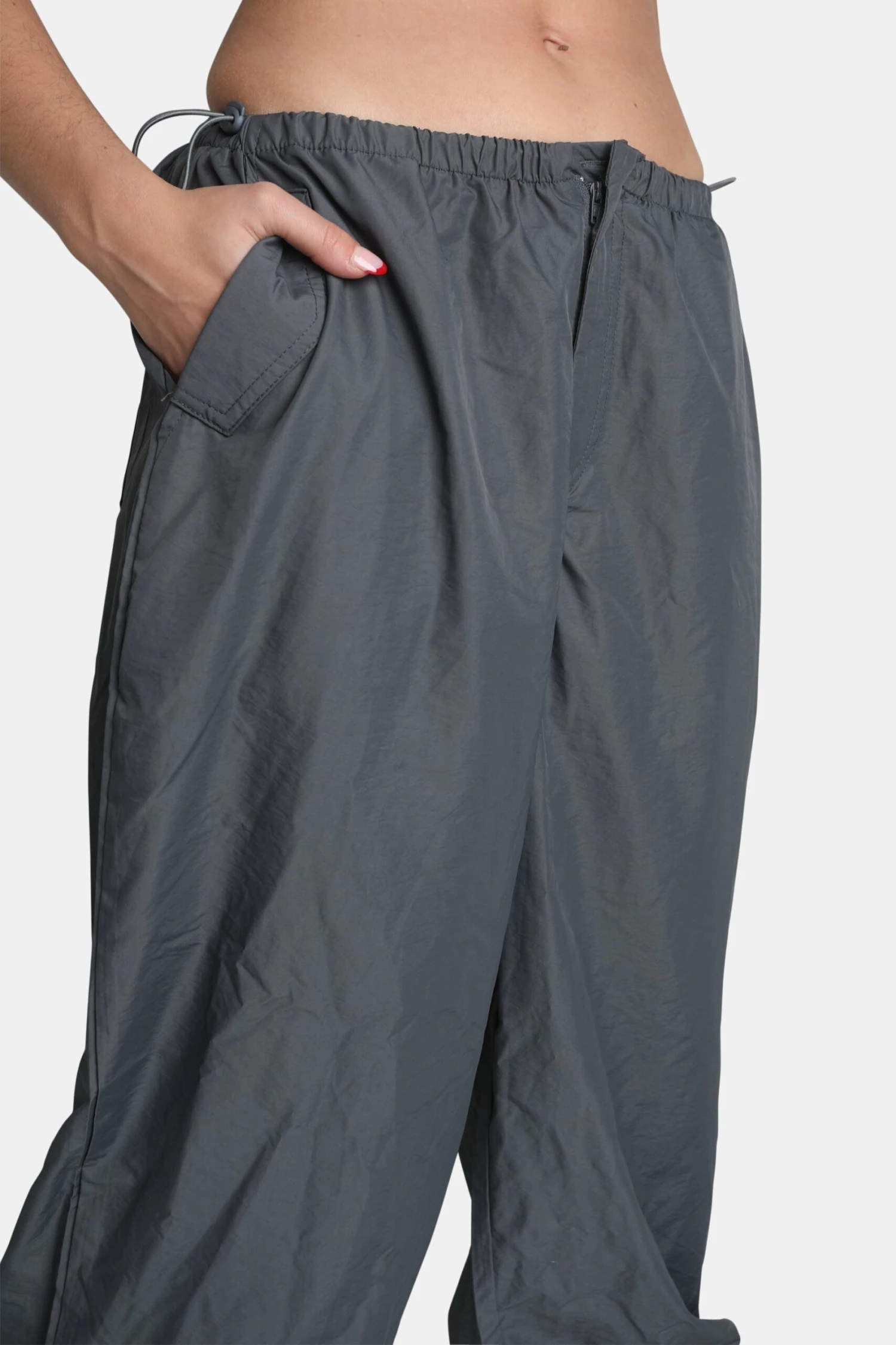 Drawstring Waist Parachute Cargo Trousers Grey 4 Drawstring Waist Parachute Cargo Trousers Grey - Image 2