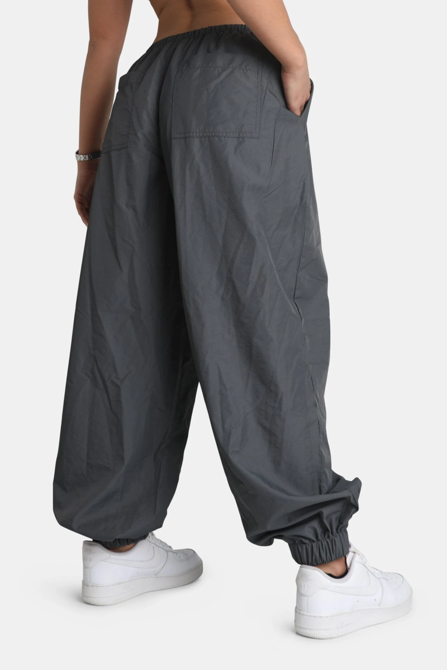 Drawstring Waist Parachute Cargo Trousers Grey 6 Drawstring Waist Parachute Cargo Trousers Grey - Image 4