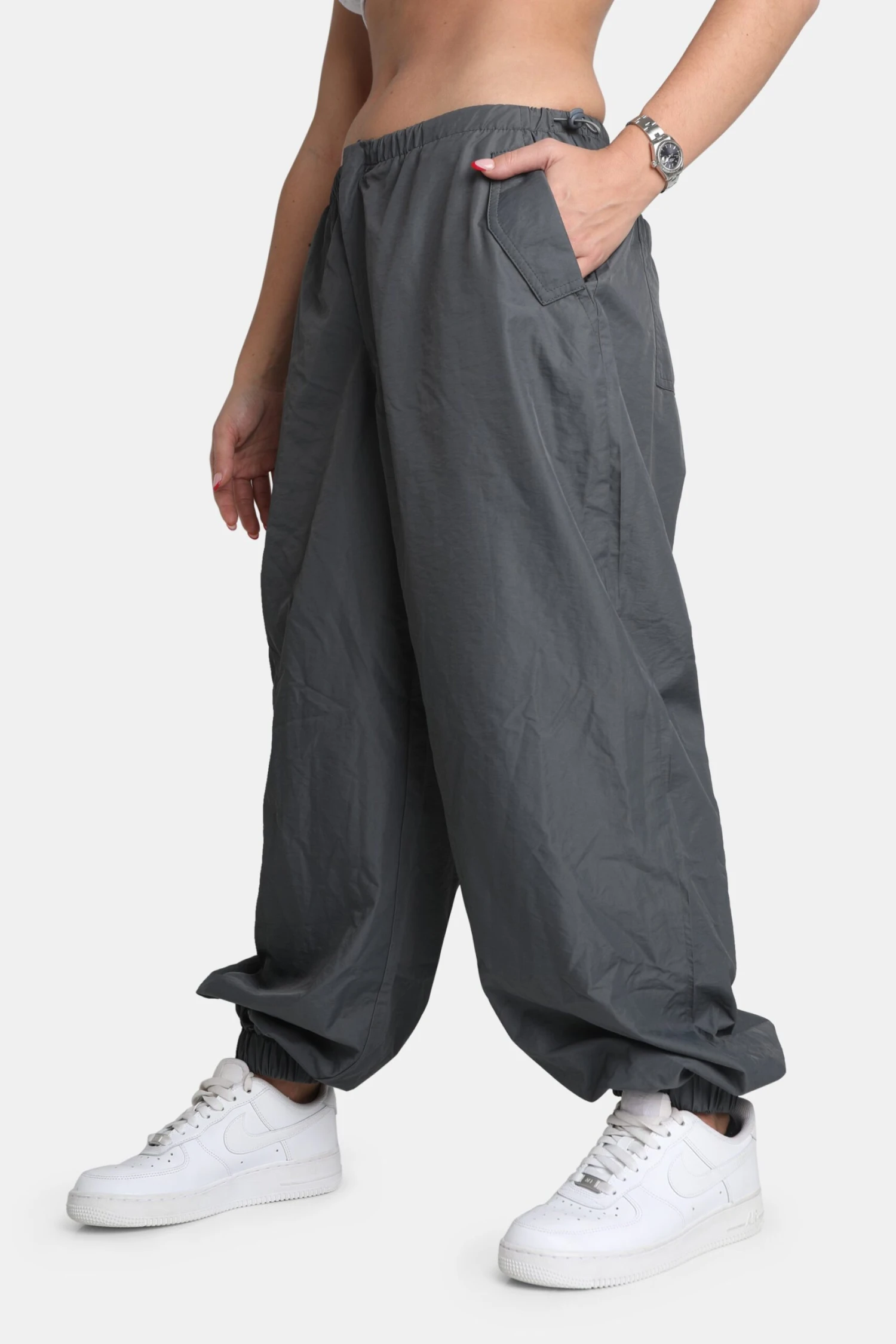 Drawstring Waist Parachute Cargo Trousers Grey 5 Drawstring Waist Parachute Cargo Trousers Grey - Image 3