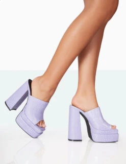 Skyhigh Neon Purple Croc Chunky Platform High Heeled Mules -LoafLuxe Shop 771A7003