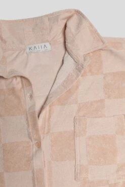 Oversized Checkerboard Towelling Shirt Sand -LoafLuxe Shop 771A7074