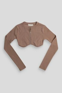 Zip Through Underbust Ribbed Top Sand -LoafLuxe Shop 771A7382