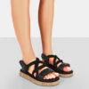 Miami Wide Fit Black Rope Flatform Lace Up Sandals -LoafLuxe Shop 771A7656