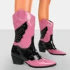 Howdy Pink Patent Pointed Toe Western Cowboy Block Ankle Boots -LoafLuxe Shop 771A7722