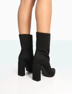 Bridget Black Nylon Pointed Toe Block Heeled Ankle Boots -LoafLuxe Shop 771A7841