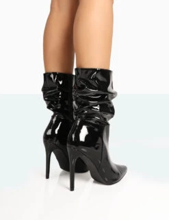 Zurich Black Patent Croc Stiletto Ankle Pointed Heeled Boots -LoafLuxe Shop 771A7861