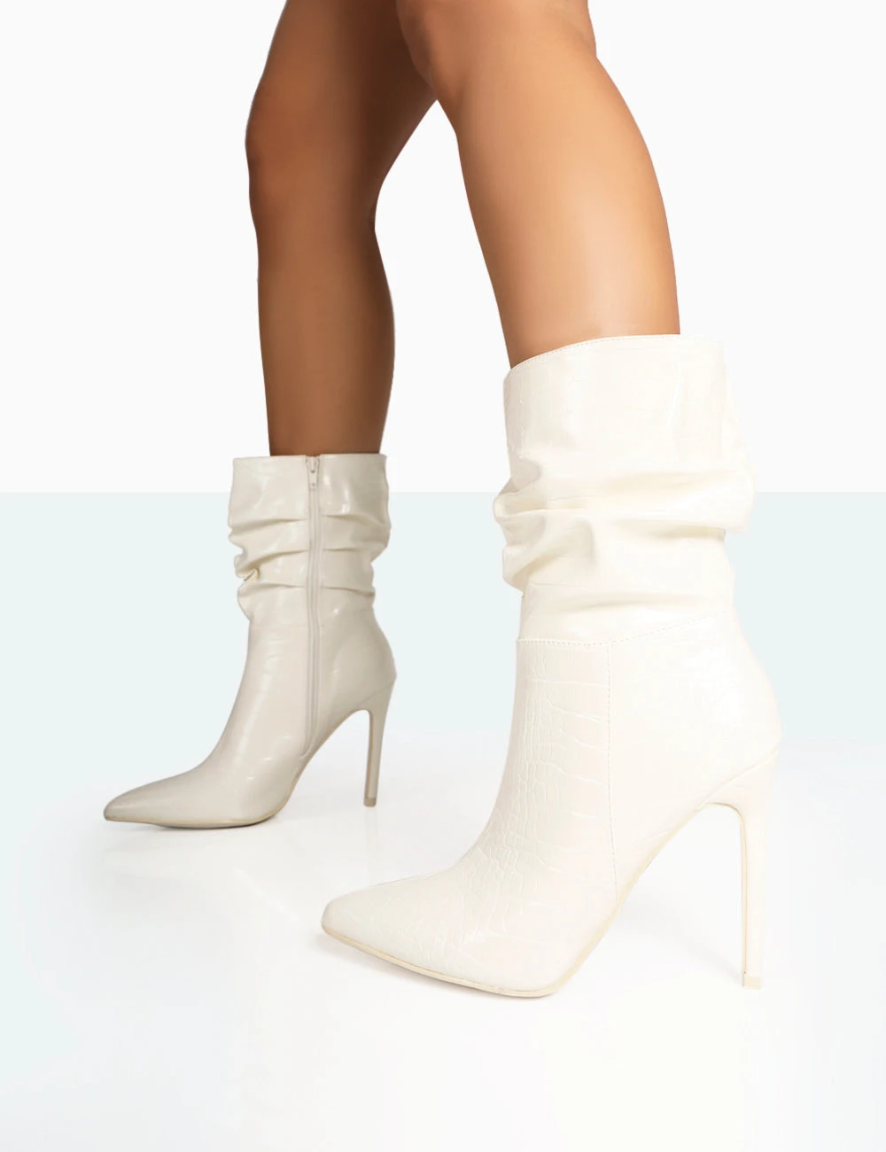 Zurich Ecru Patent Croc Stiletto Ankle Pointed Heeled Boots 4 Zurich Ecru Patent Croc Stiletto Ankle Pointed Heeled Boots - Image 2