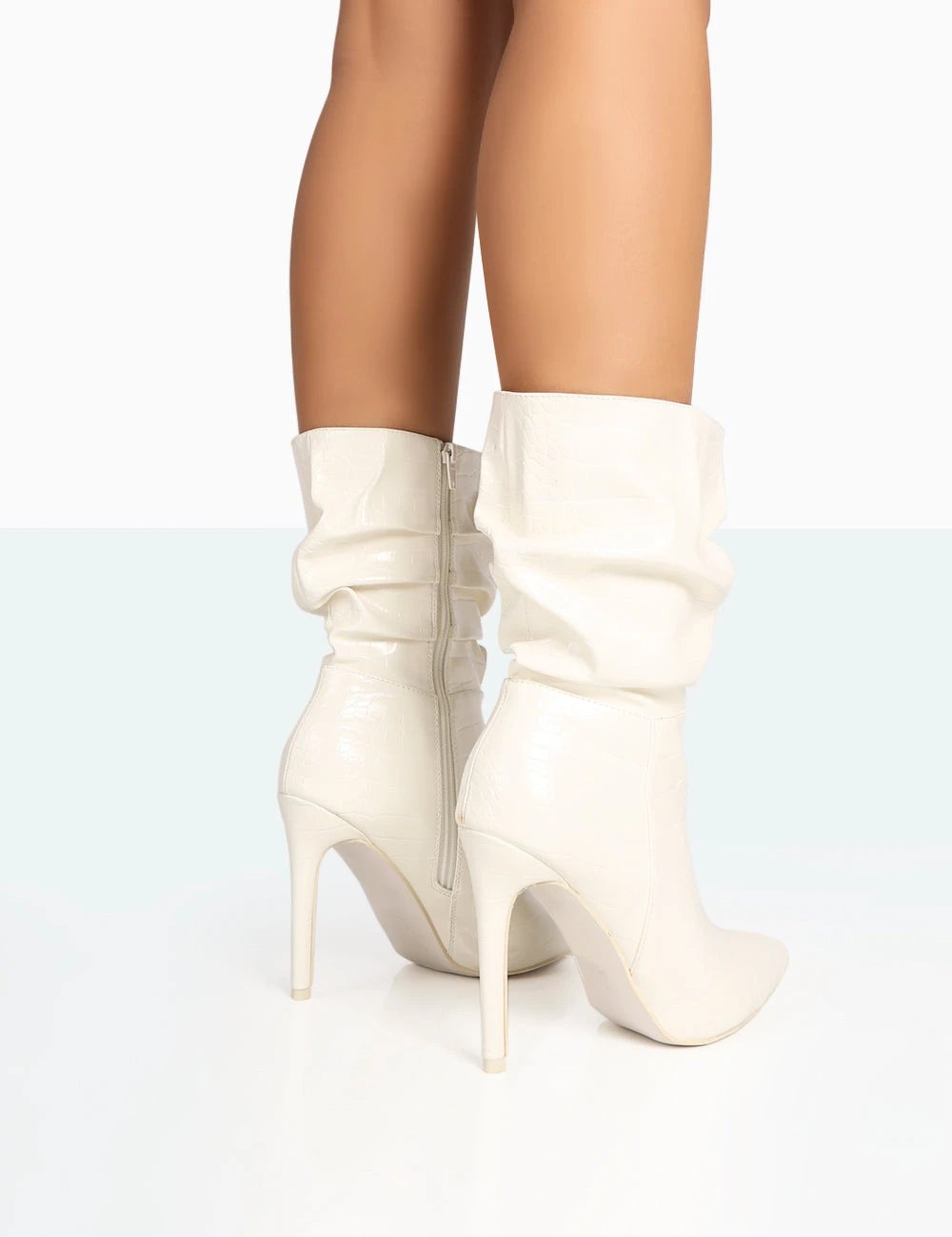 Zurich Ecru Patent Croc Stiletto Ankle Pointed Heeled Boots 5 Zurich Ecru Patent Croc Stiletto Ankle Pointed Heeled Boots - Image 3