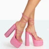 Glow Girl Pink Diamante PU Lace Up Platform High Heels -LoafLuxe Shop 771A7876