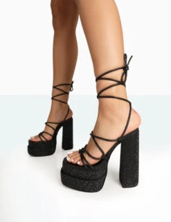 Glow Girl Black Sparkly Diamante Lace Up Platform Block High Heels 10 Glow Girl Black Sparkly Diamante Lace Up Platform Block High Heels -LoafLuxe Shop 771A7883