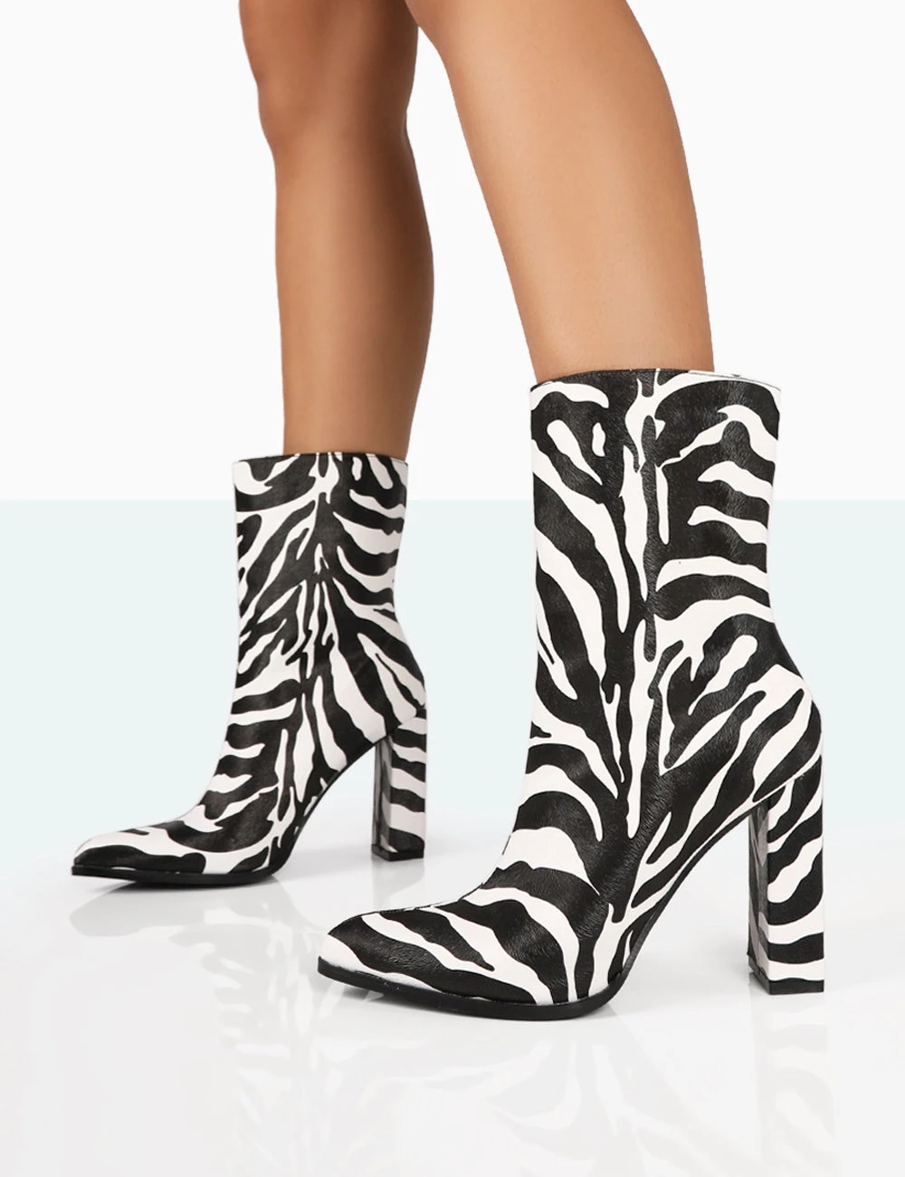 Bridget Zebra Printed PU Pointed Toe Block Heeled Ankle Boots 4 Bridget Zebra Printed PU Pointed Toe Block Heeled Ankle Boots - Image 2