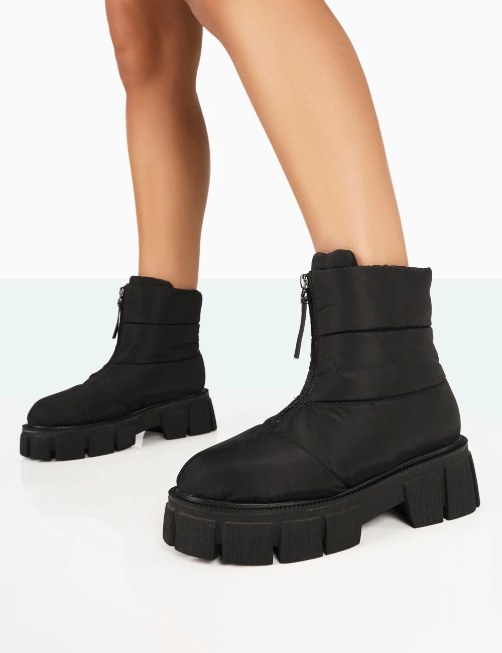 Puffy Black Nylon Zip Up Chunky Sole Snow Ankle Boots 4 Puffy Black Nylon Zip Up Chunky Sole Snow Ankle Boots - Image 2