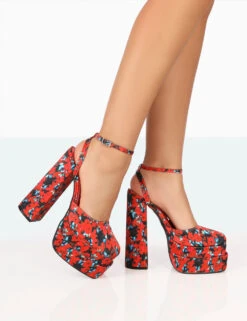 Moonchild Floral Satin Closed Toe Statement Platform Block Heels -LoafLuxe Shop 771A7951
